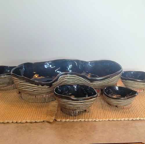 SL-654 Porcelain Free Form Platter & Bowls /5 Pc Set $365 at Hunter Wolff Gallery